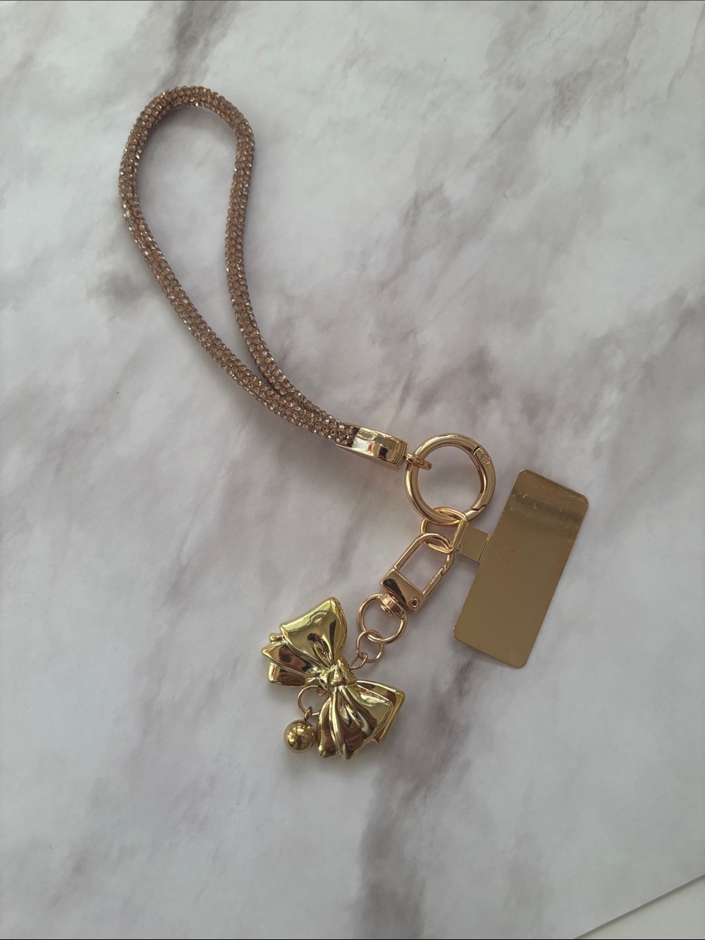 Gold Bow Charm Wristlet Phone Lanyard